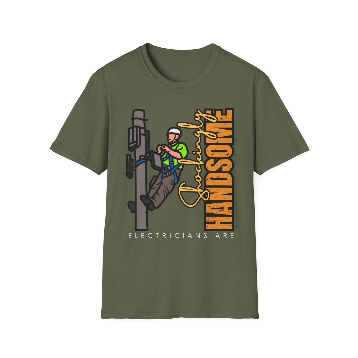 Handsome Lineman T-Shirt, Unisex Softstyle Tee, Great for Gifts, Work Apparel, Casual Wear, Electrician T-shirt, Gift for Electrician