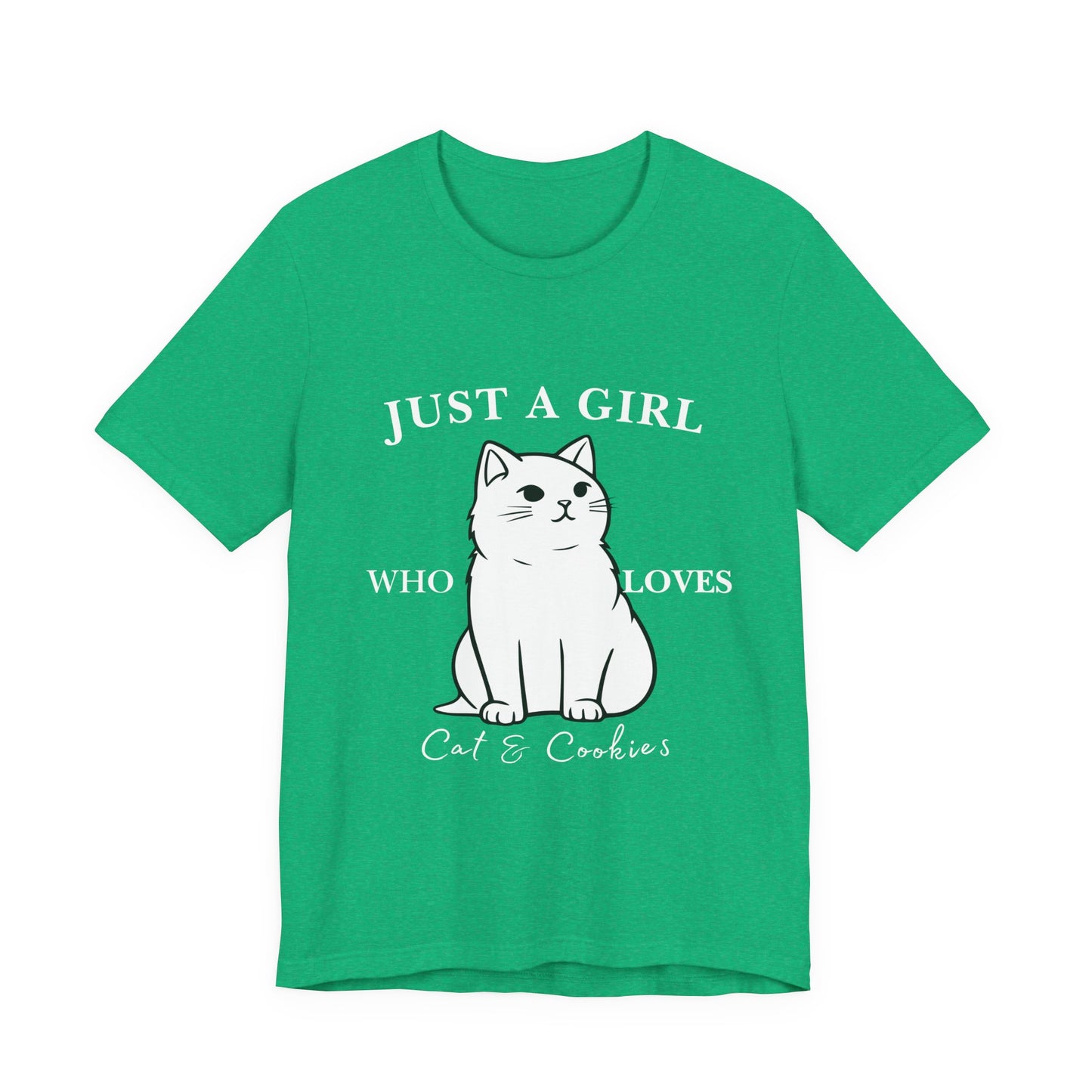 Cat Lover's Tee - 'Just a Girl Who Loves Cats & Cookies', Gift for Cat Mom, Cute Soft T-Shirt, Animal Lover Apparel, Birthday Gift