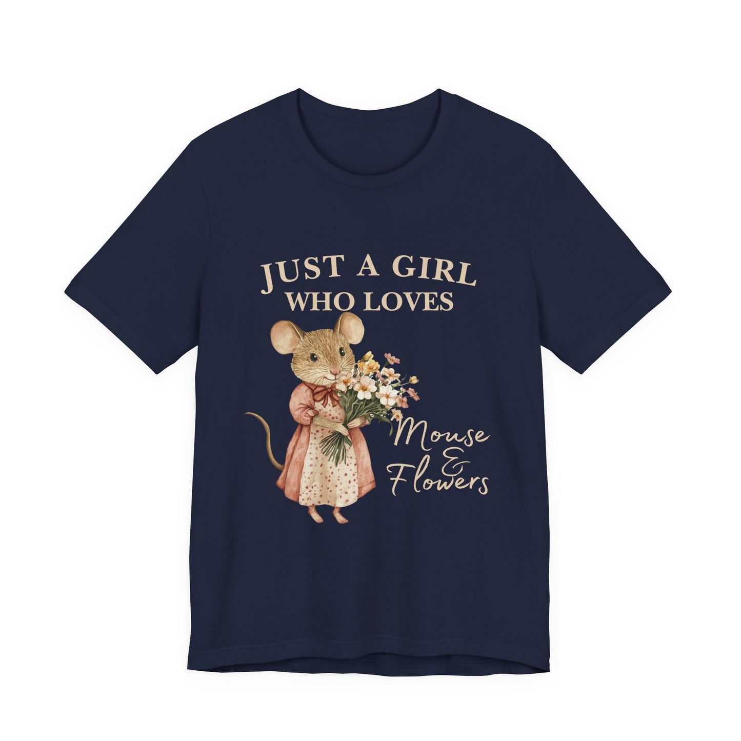 Just a Girl Who Loves Mouse & Flowers Tee, Cute Animal Shirt, Floral Graphic Tee, Gifts for Her, Birthday T-Shirt