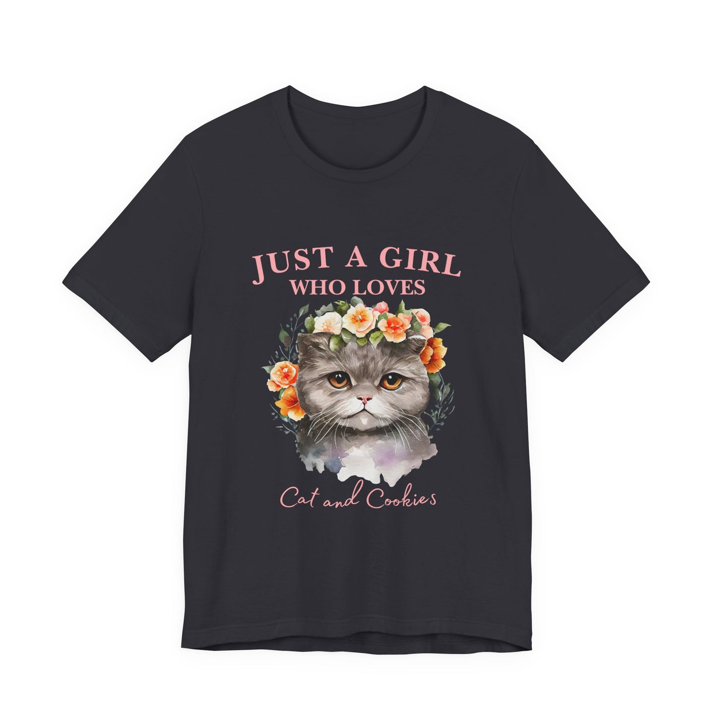 Just a Girl Who Loves Cats and Cookies Tee - Cute Cat Lover Shirt, Gift for Cat Moms, Funny Pet Apparel, Birthday Gift, Relaxed Fit T-Shirt