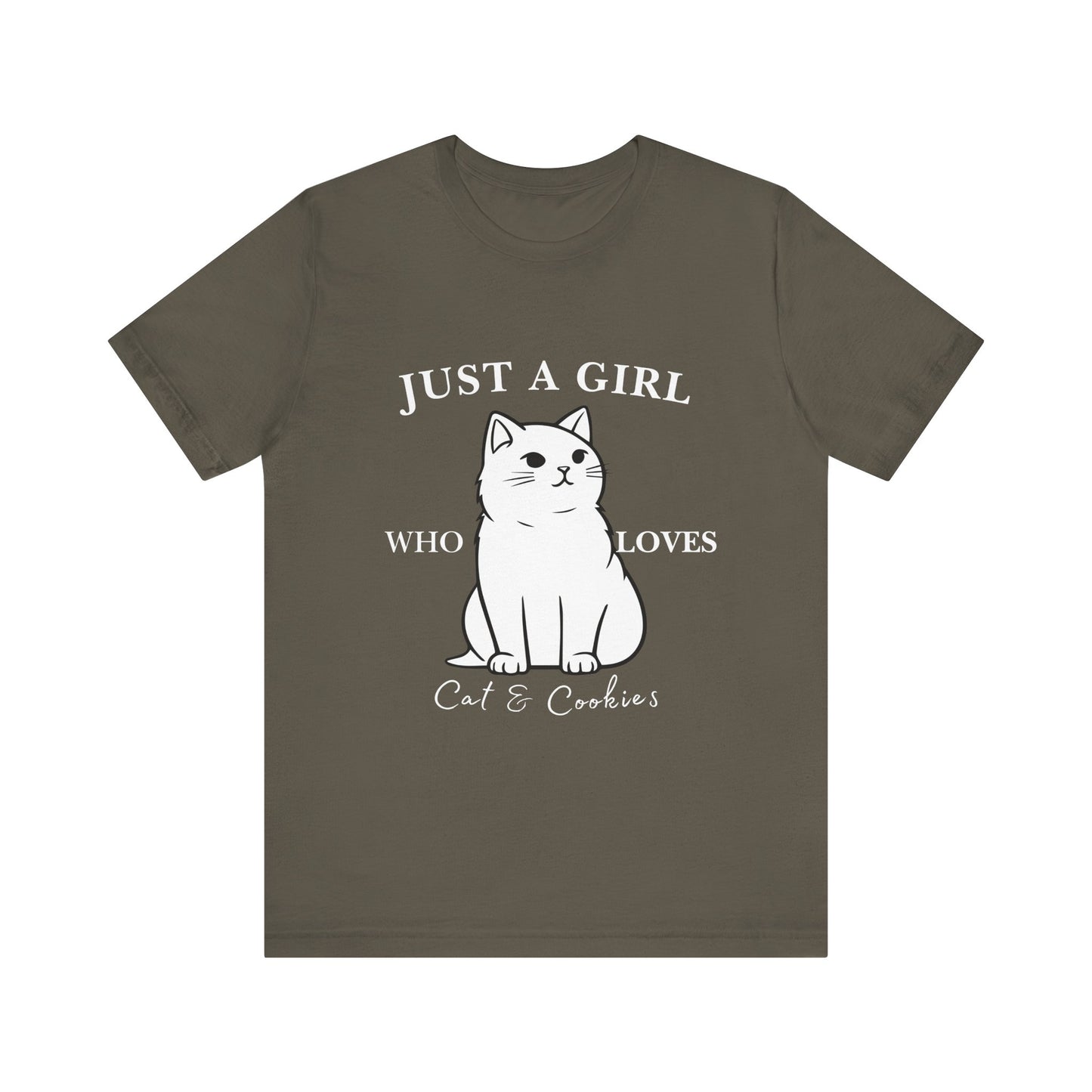Cat Lover's Tee - 'Just a Girl Who Loves Cats & Cookies', Gift for Cat Mom, Cute Soft T-Shirt, Animal Lover Apparel, Birthday Gift