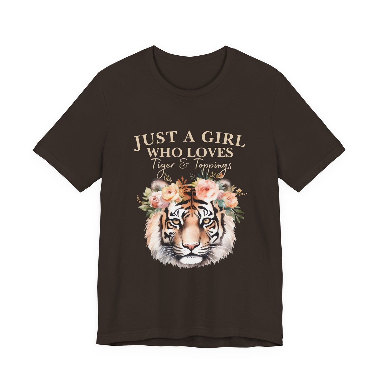 Just a Girl Who Loves Tiger Short Sleeve Tee, Animal Lover Shirt, Floral Graphic Tee, Casual Wear, Birthday Gift, Nature Enthusiast