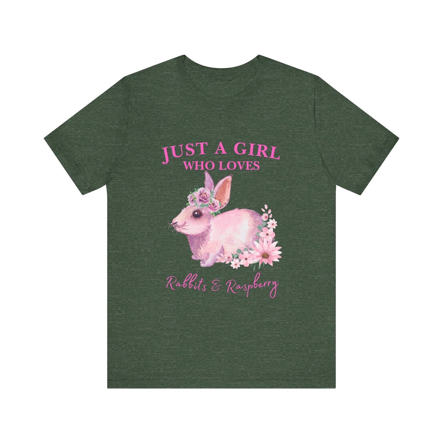 Rabbits & Raspberry Lover Tee, Cute Animal T-Shirt, Girl Who Loves Rabbit T-shirt, Gift for Bunny Lovers, Animal Lover Apparel, Floral Graphic Tee