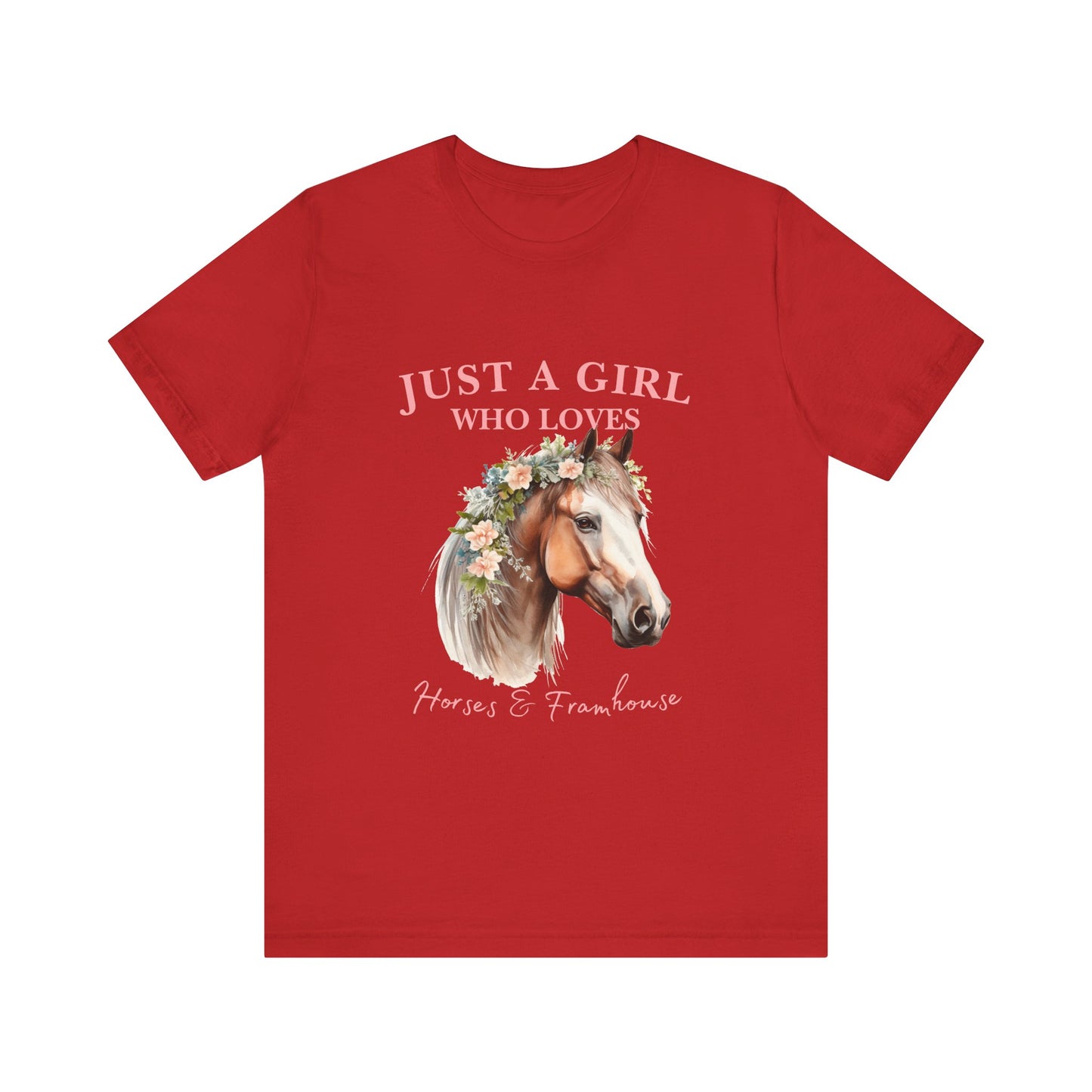 Just a Girl Who Loves Horses Jersey Tee | Equestrian Gift | Horse Lover T-Shirt | Floral Graphic Tee | Birthday Gift