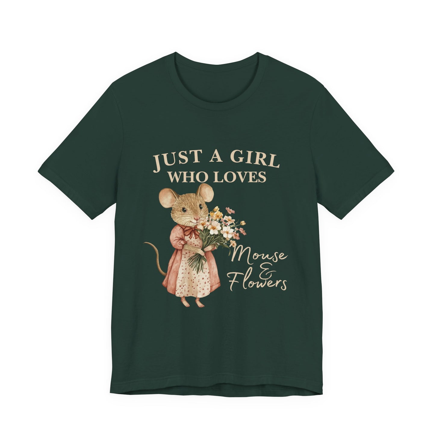 Just a Girl Who Loves Mouse & Flowers Tee, Cute Animal Shirt, Floral Graphic Tee, Gifts for Her, Birthday T-Shirt