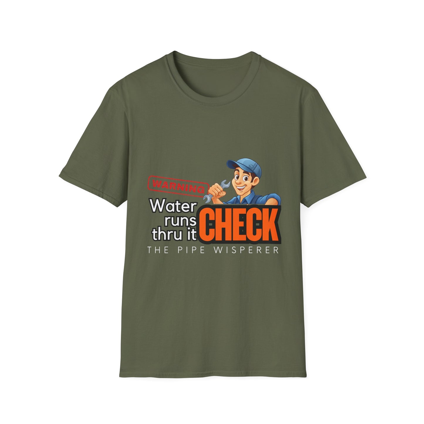Warning Water Runs Thru It Unisex T-Shirt, Fun Gift for Handyman, Unique Work Shirt, Casual Everyday Tee, Playful Graphic Top