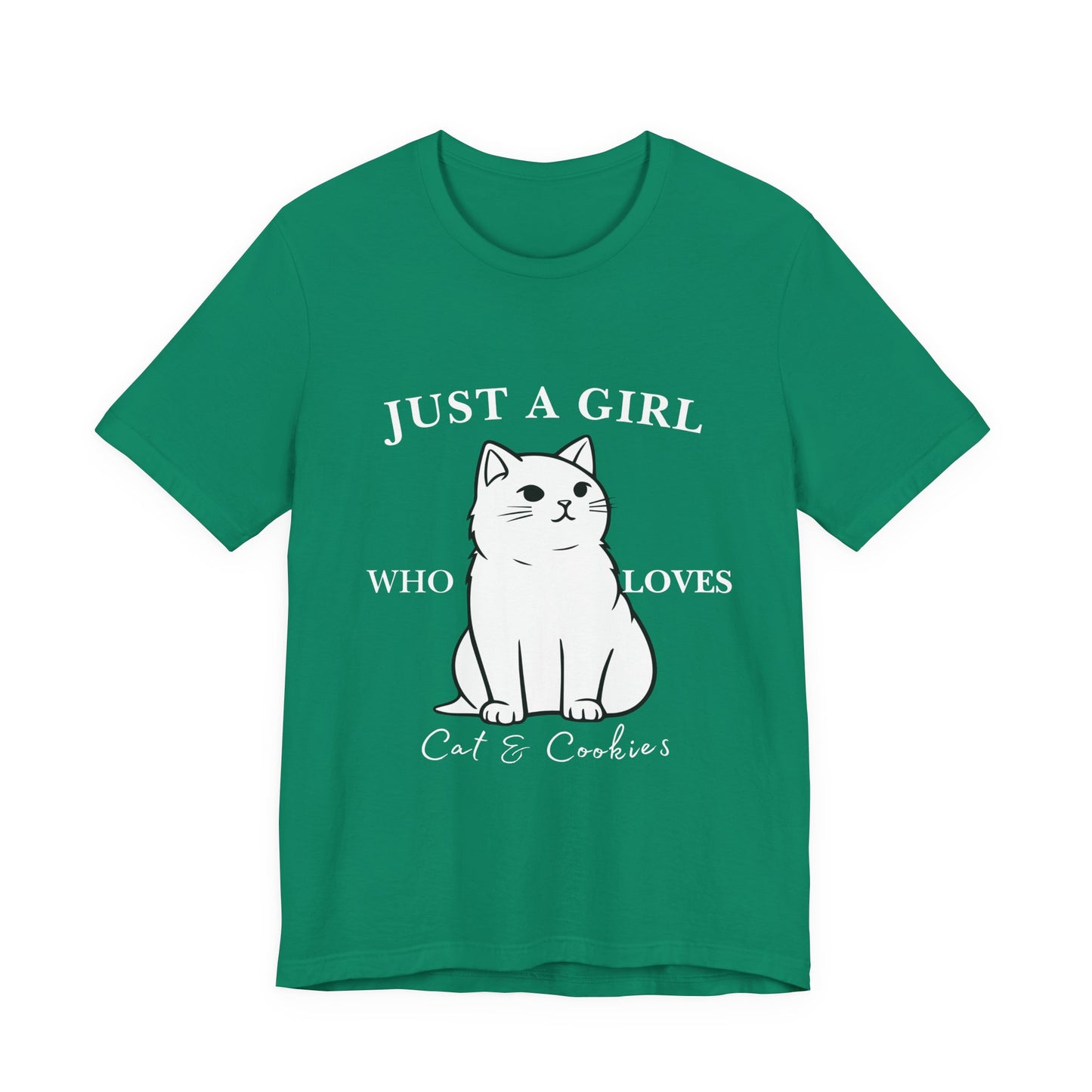 Cat Lover's Tee - 'Just a Girl Who Loves Cats & Cookies', Gift for Cat Mom, Cute Soft T-Shirt, Animal Lover Apparel, Birthday Gift
