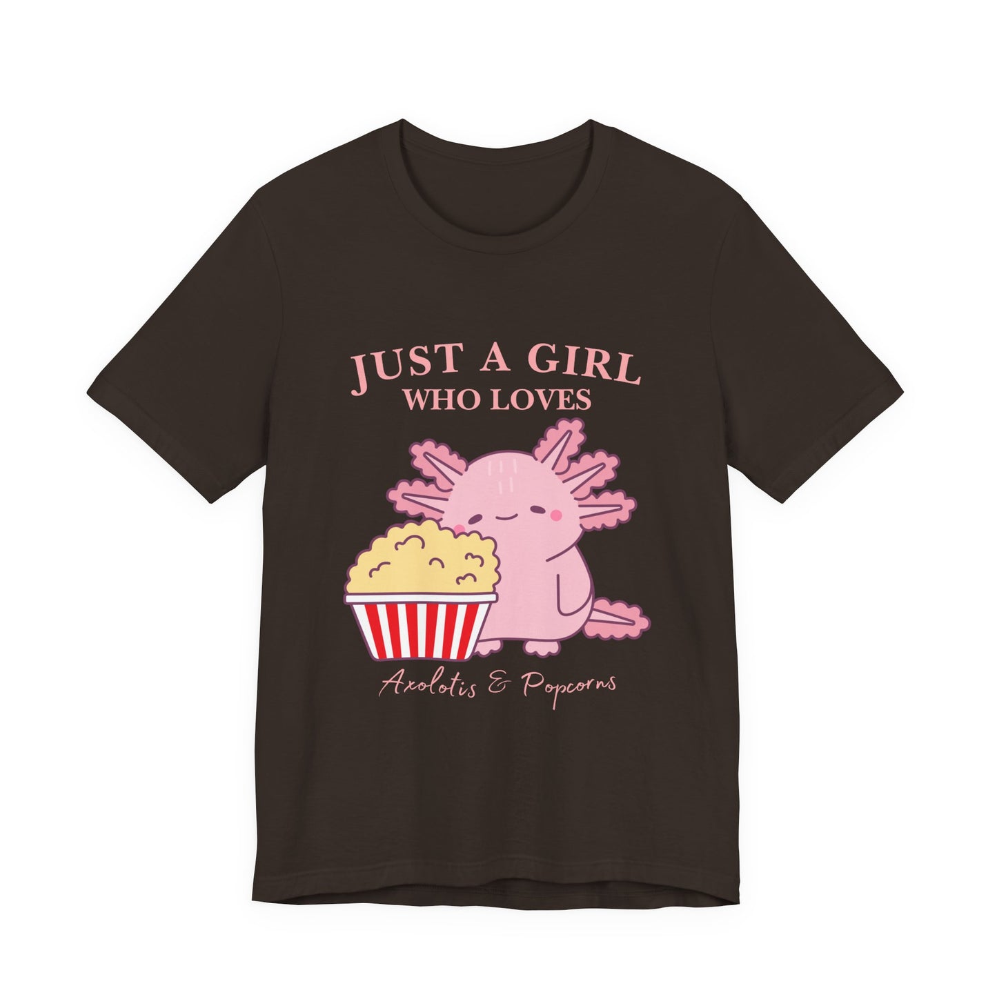Cute Axolotl Love Popcorn Tee, Fun T-Shirt for Aquatic Lovers, Gift for Pet Lovers, Unique Animal Shirt, Casual Wear, Pop Culture Tee