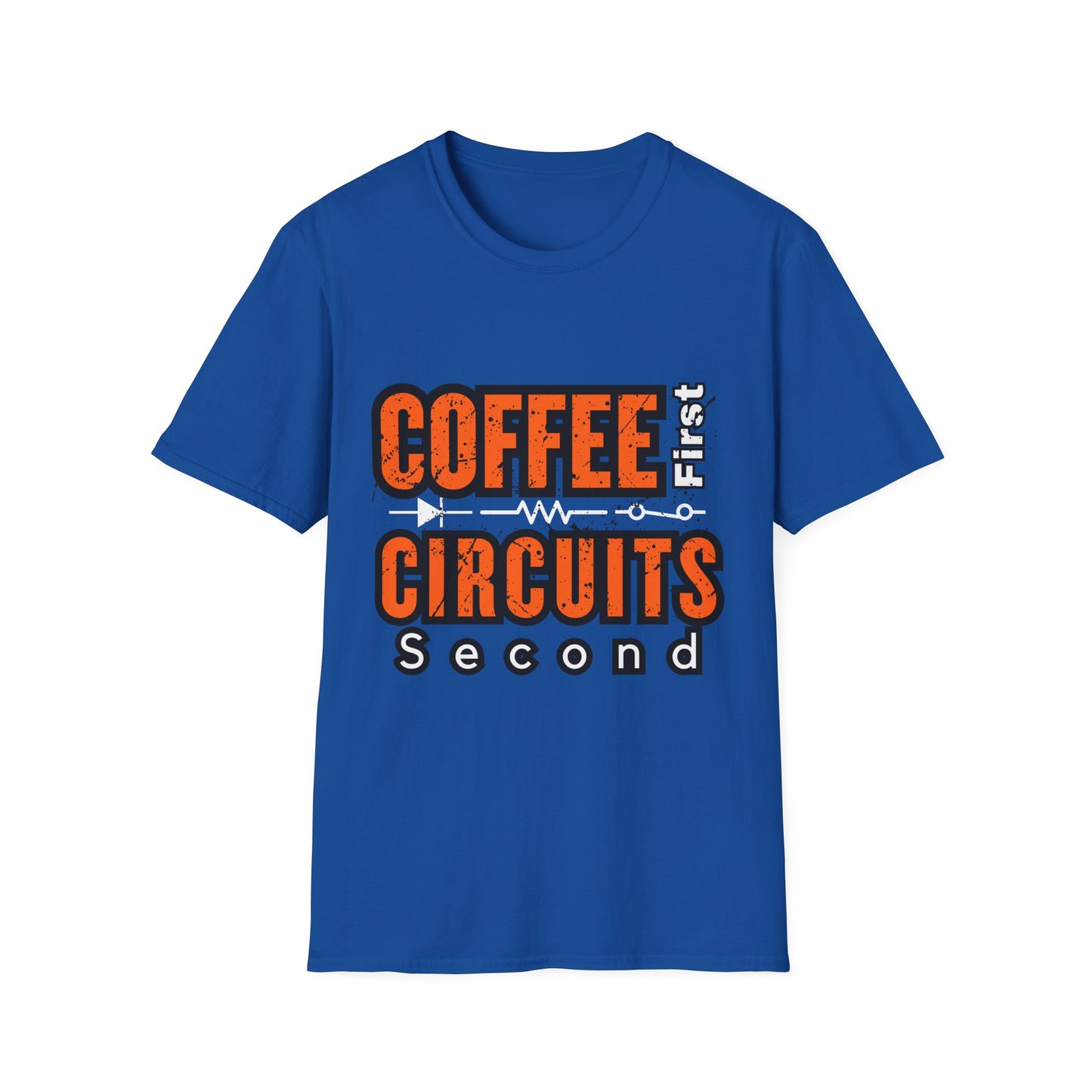 Coffee First Circuits Second Diode nisex Softstyle T-Shirt | Gift for Engineers, Electrician, Tech Lovers, DIY Design