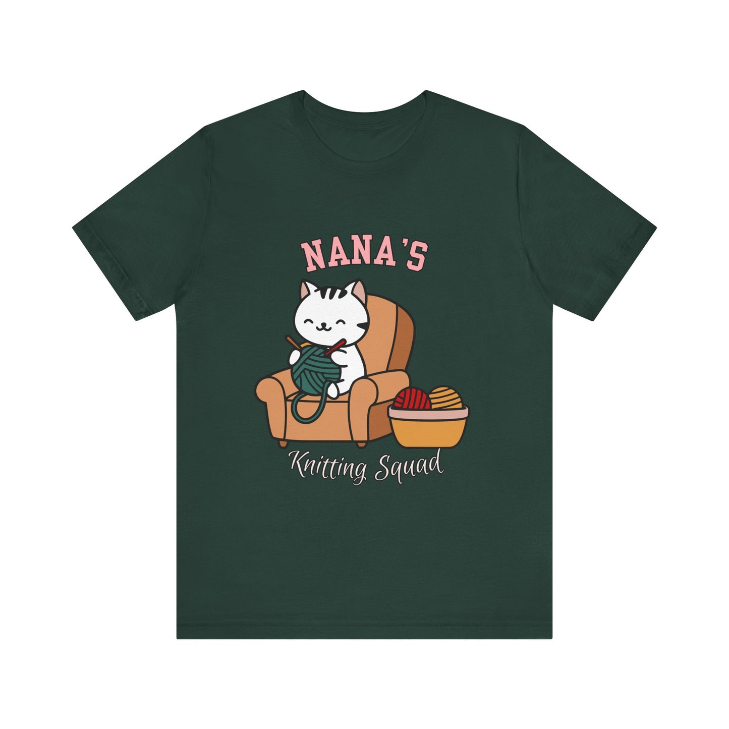 Nana's Knitting Squad Unisex Tee, Cozy Gift, Knitting Lover Shirt, Cat Lover Style, Cute Crafting Apparel, Fun Gift for Grandma