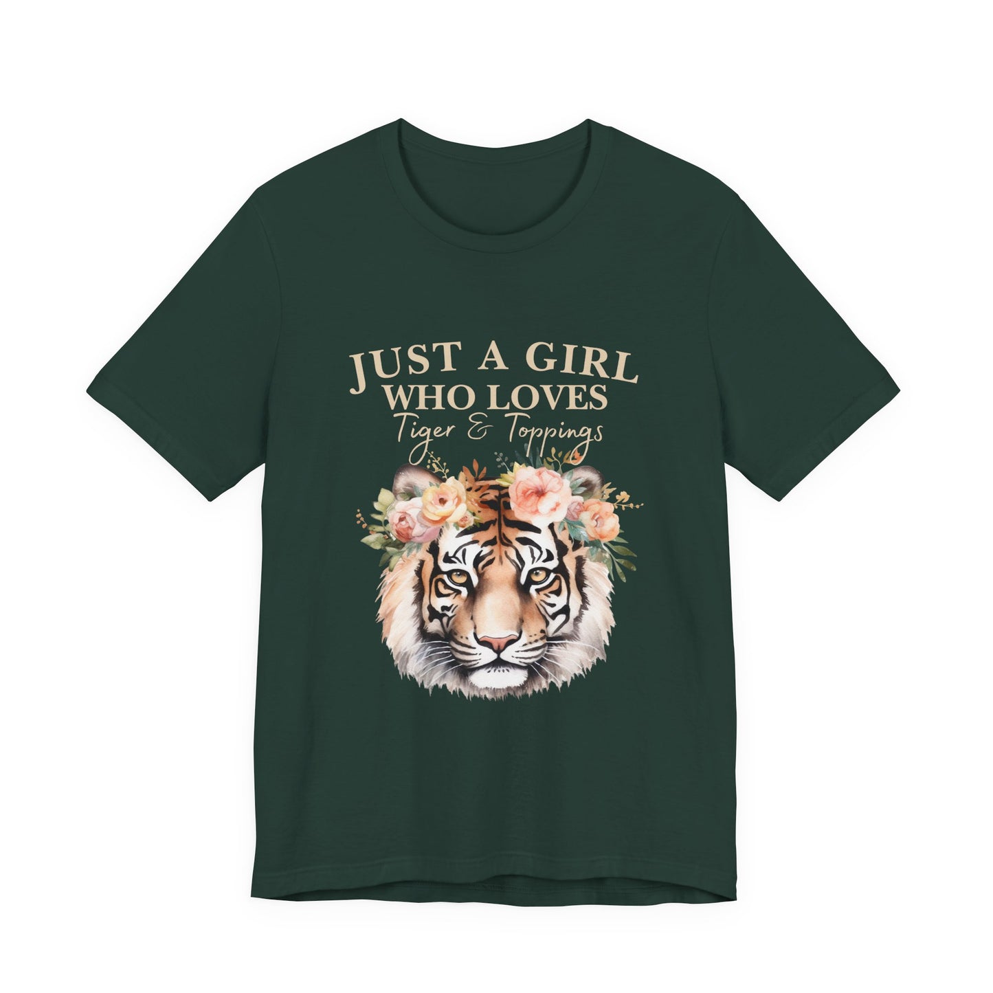 Just a Girl Who Loves Tiger Short Sleeve Tee, Animal Lover Shirt, Floral Graphic Tee, Casual Wear, Birthday Gift, Nature Enthusiast