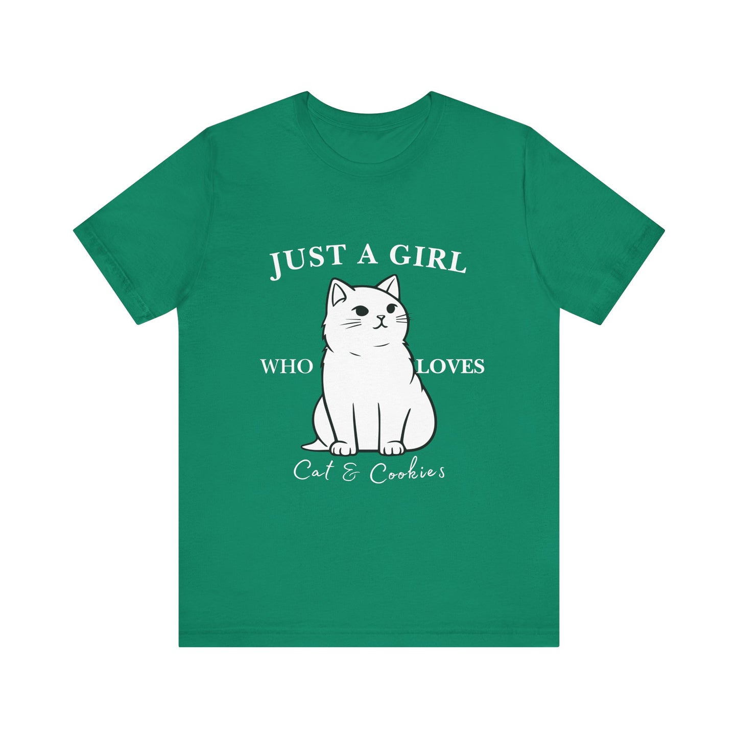Cat Lover's Tee - 'Just a Girl Who Loves Cats & Cookies', Gift for Cat Mom, Cute Soft T-Shirt, Animal Lover Apparel, Birthday Gift