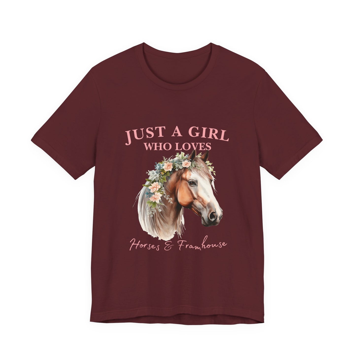Just a Girl Who Loves Horses Jersey Tee | Equestrian Gift | Horse Lover T-Shirt | Floral Graphic Tee | Birthday Gift