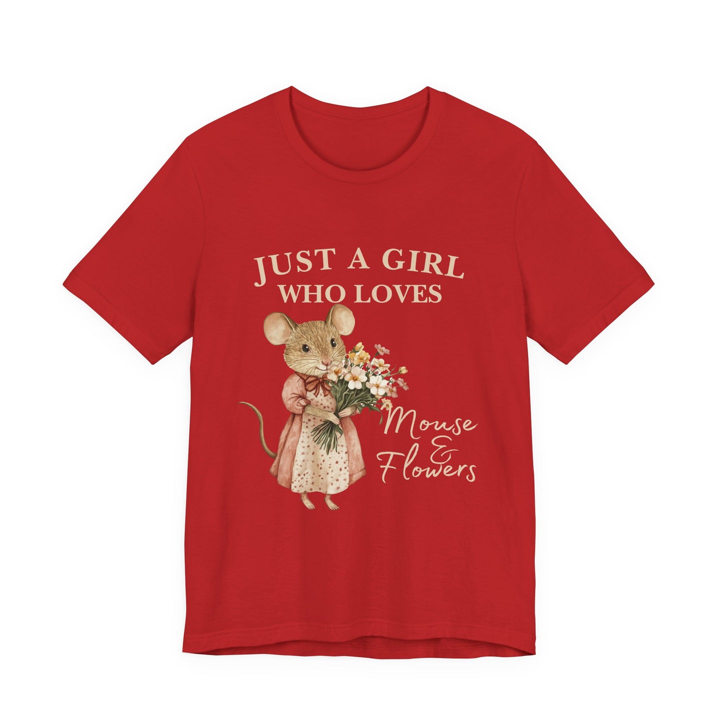 Just a Girl Who Loves Mouse & Flowers Tee, Cute Animal Shirt, Floral Graphic Tee, Gifts for Her, Birthday T-Shirt