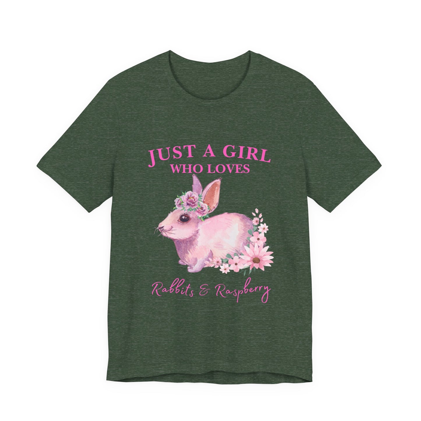 Rabbits & Raspberry Lover Tee, Cute Animal T-Shirt, Girl Who Loves Rabbit T-shirt, Gift for Bunny Lovers, Animal Lover Apparel, Floral Graphic Tee