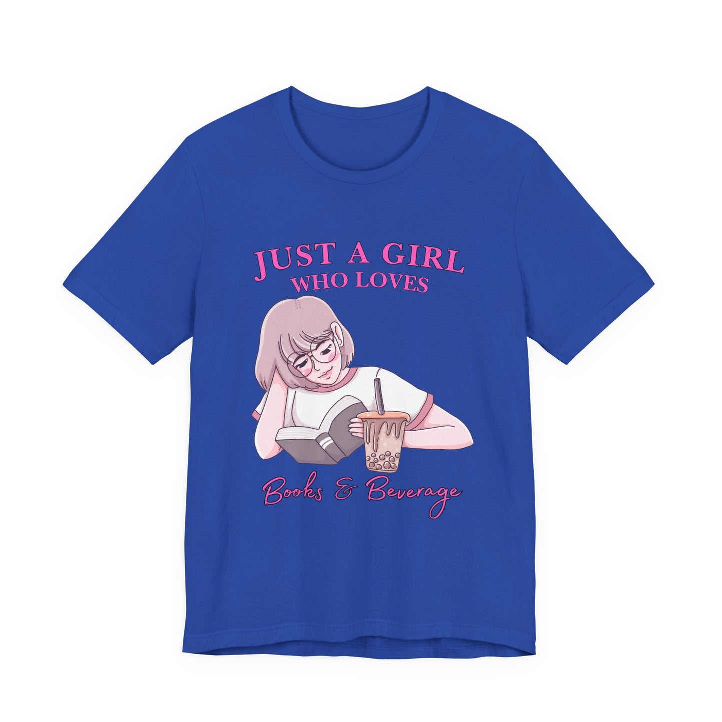Just a Girl Who Loves Books & Beverages Tee | Cozy Reading T-Shirt, Gift for Book Lovers, Cute Bookish Apparel, Literary Fashion
