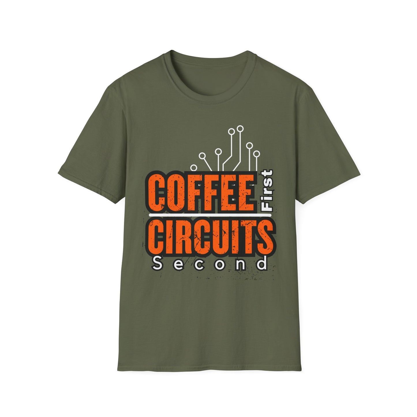 Coffee First, Circuits Second Electronic Unisex T-Shirt | Tech Lover Gift | Funny Coffee Tee | Programmer Apparel | Electrician T-shirt