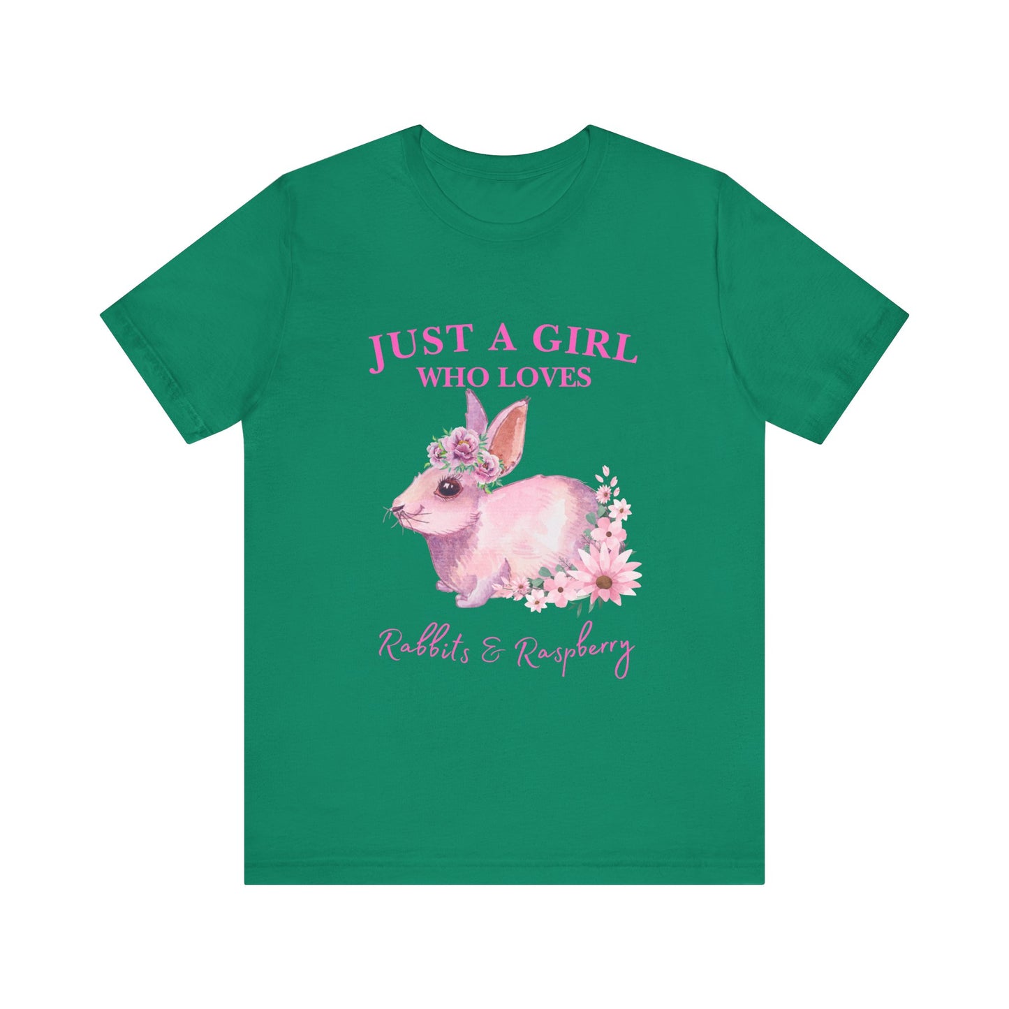 Rabbits & Raspberry Lover Tee, Cute Animal T-Shirt, Girl Who Loves Rabbit T-shirt, Gift for Bunny Lovers, Animal Lover Apparel, Floral Graphic Tee
