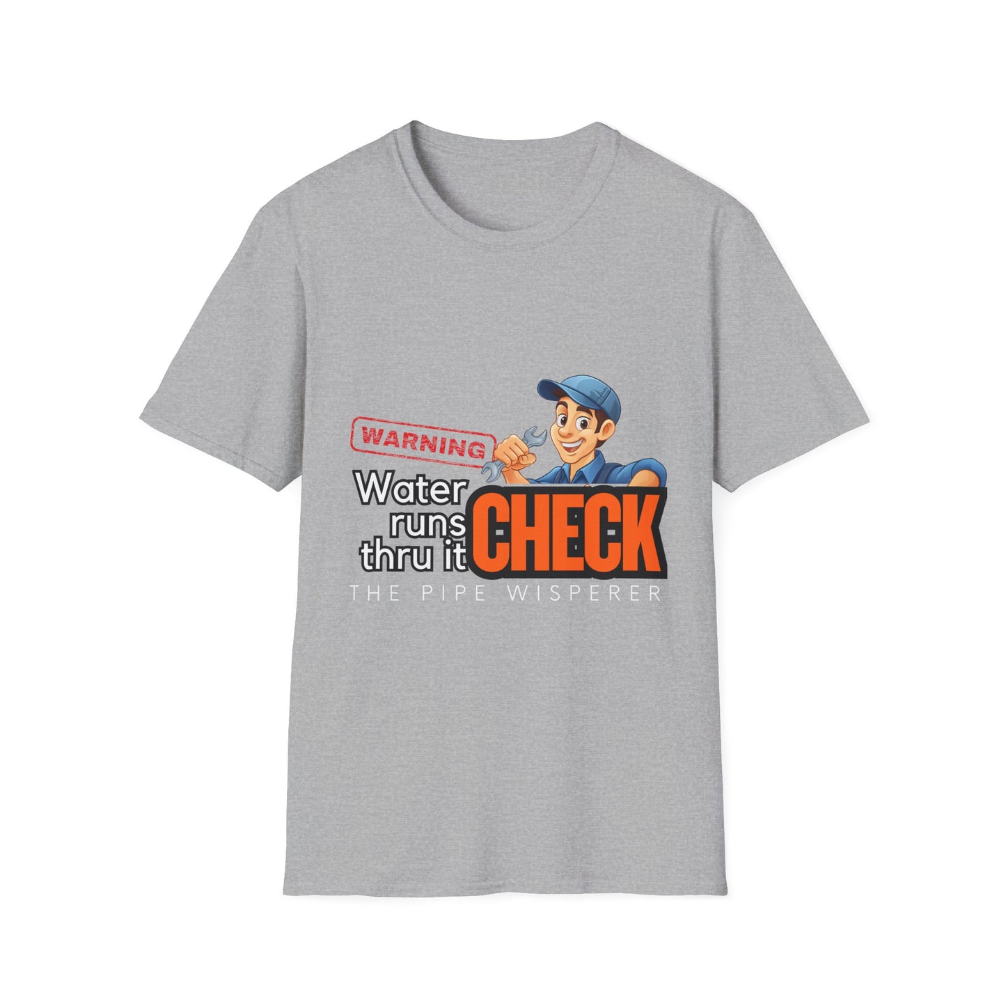 Warning Water Runs Thru It Unisex T-Shirt, Fun Gift for Handyman, Unique Work Shirt, Casual Everyday Tee, Playful Graphic Top