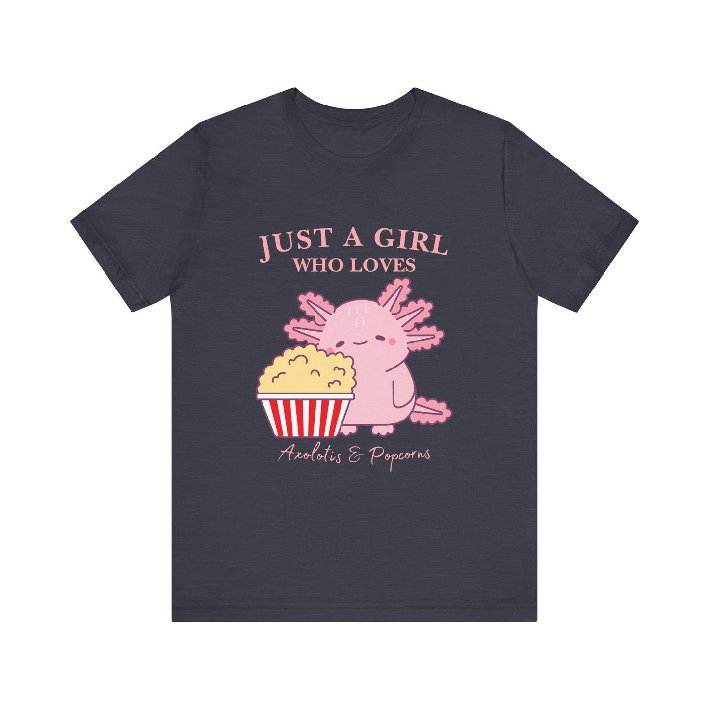Cute Axolotl Love Popcorn Tee, Fun T-Shirt for Aquatic Lovers, Gift for Pet Lovers, Unique Animal Shirt, Casual Wear, Pop Culture Tee