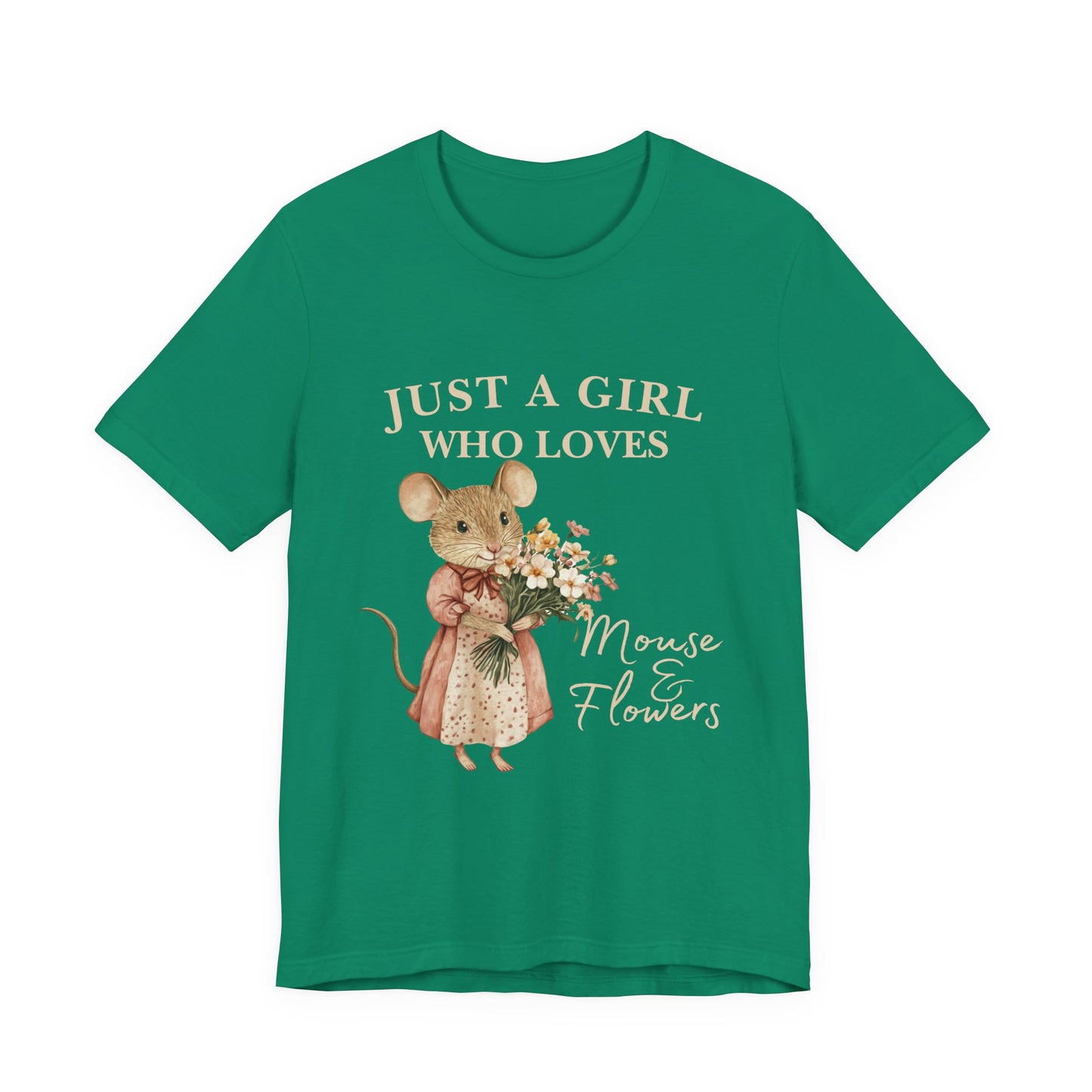Just a Girl Who Loves Mouse & Flowers Tee, Cute Animal Shirt, Floral Graphic Tee, Gifts for Her, Birthday T-Shirt