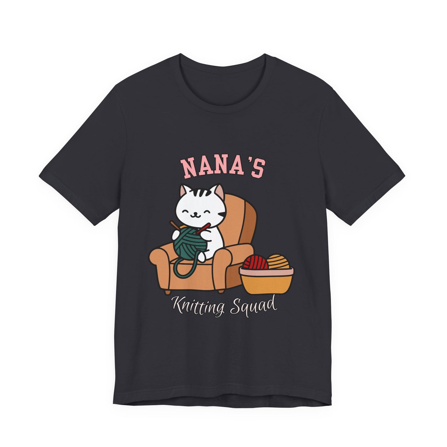 Nana's Knitting Squad Unisex Tee, Cozy Gift, Knitting Lover Shirt, Cat Lover Style, Cute Crafting Apparel, Fun Gift for Grandma