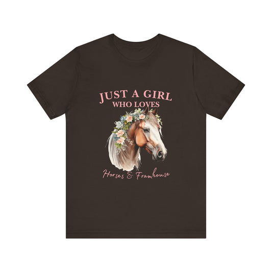 Just a Girl Who Loves Horses Jersey Tee | Equestrian Gift | Horse Lover T-Shirt | Floral Graphic Tee | Birthday Gift
