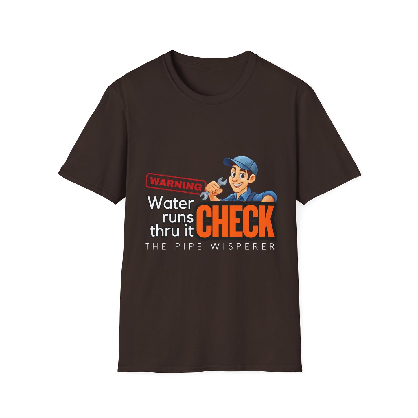Warning Water Runs Thru It Unisex T-Shirt, Fun Gift for Handyman, Unique Work Shirt, Casual Everyday Tee, Playful Graphic Top