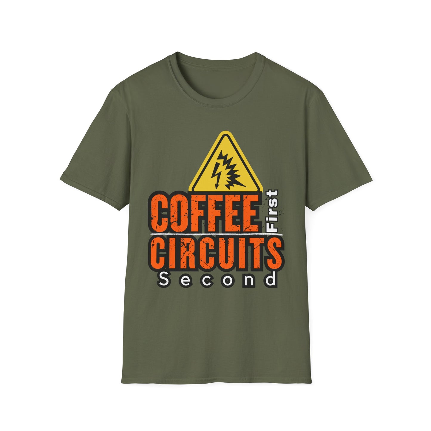 Coffee First Circuits Second Unisex T-Shirt, Funny Gift for Engineers, Electrician Tee, Tech Lover Apparel, Casual Wear, Birthday Gift