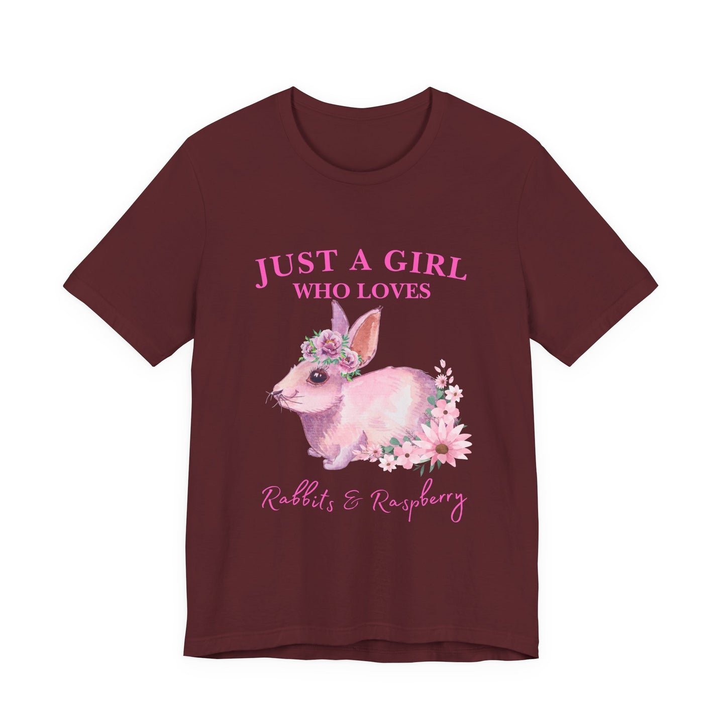 Rabbits & Raspberry Lover Tee, Cute Animal T-Shirt, Girl Who Loves Rabbit T-shirt, Gift for Bunny Lovers, Animal Lover Apparel, Floral Graphic Tee