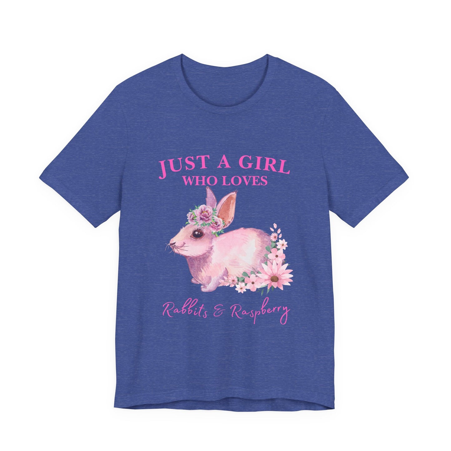 Rabbits & Raspberry Lover Tee, Cute Animal T-Shirt, Girl Who Loves Rabbit T-shirt, Gift for Bunny Lovers, Animal Lover Apparel, Floral Graphic Tee