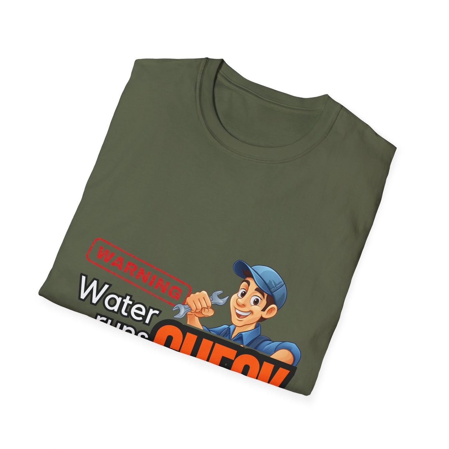 Warning Water Runs Thru It Unisex T-Shirt, Fun Gift for Handyman, Unique Work Shirt, Casual Everyday Tee, Playful Graphic Top