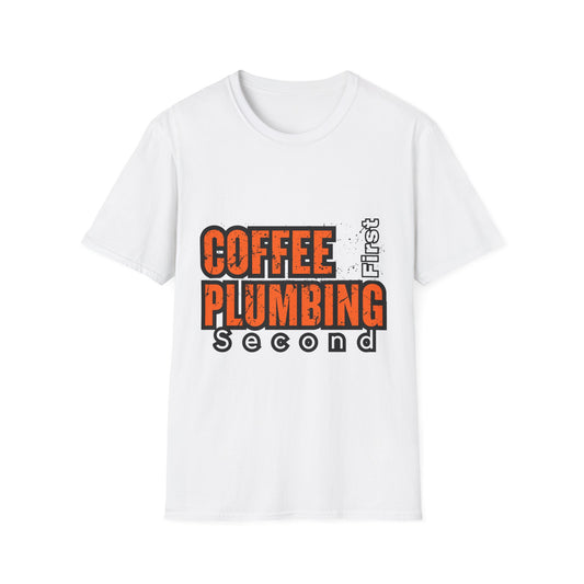 Coffee Plumbing Unisex Softstyle T-Shirt, Funny Coffee Lover Gift, DIY Plumbing Humor Tee, Casual Wear, Everyday Comfort