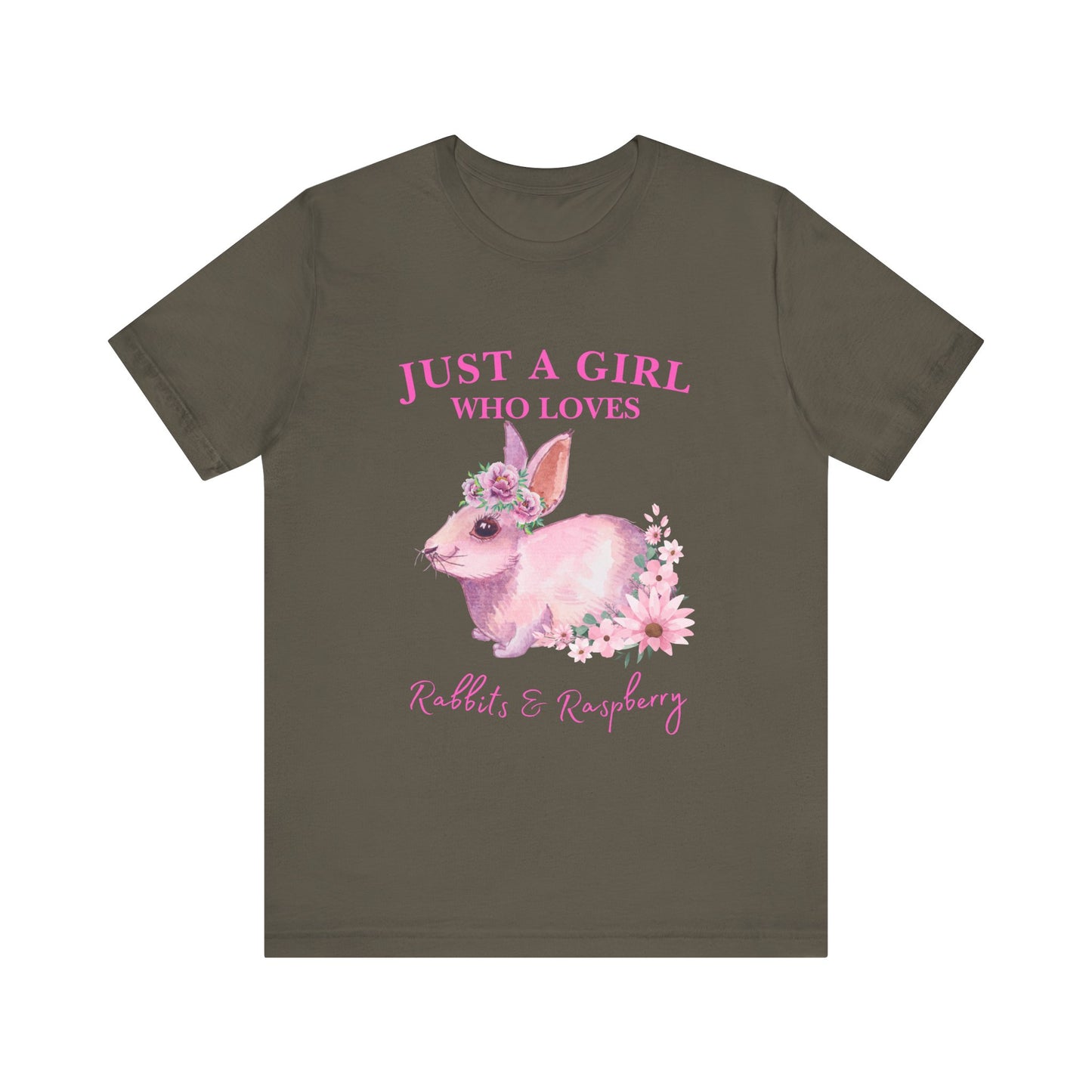 Rabbits & Raspberry Lover Tee, Cute Animal T-Shirt, Girl Who Loves Rabbit T-shirt, Gift for Bunny Lovers, Animal Lover Apparel, Floral Graphic Tee