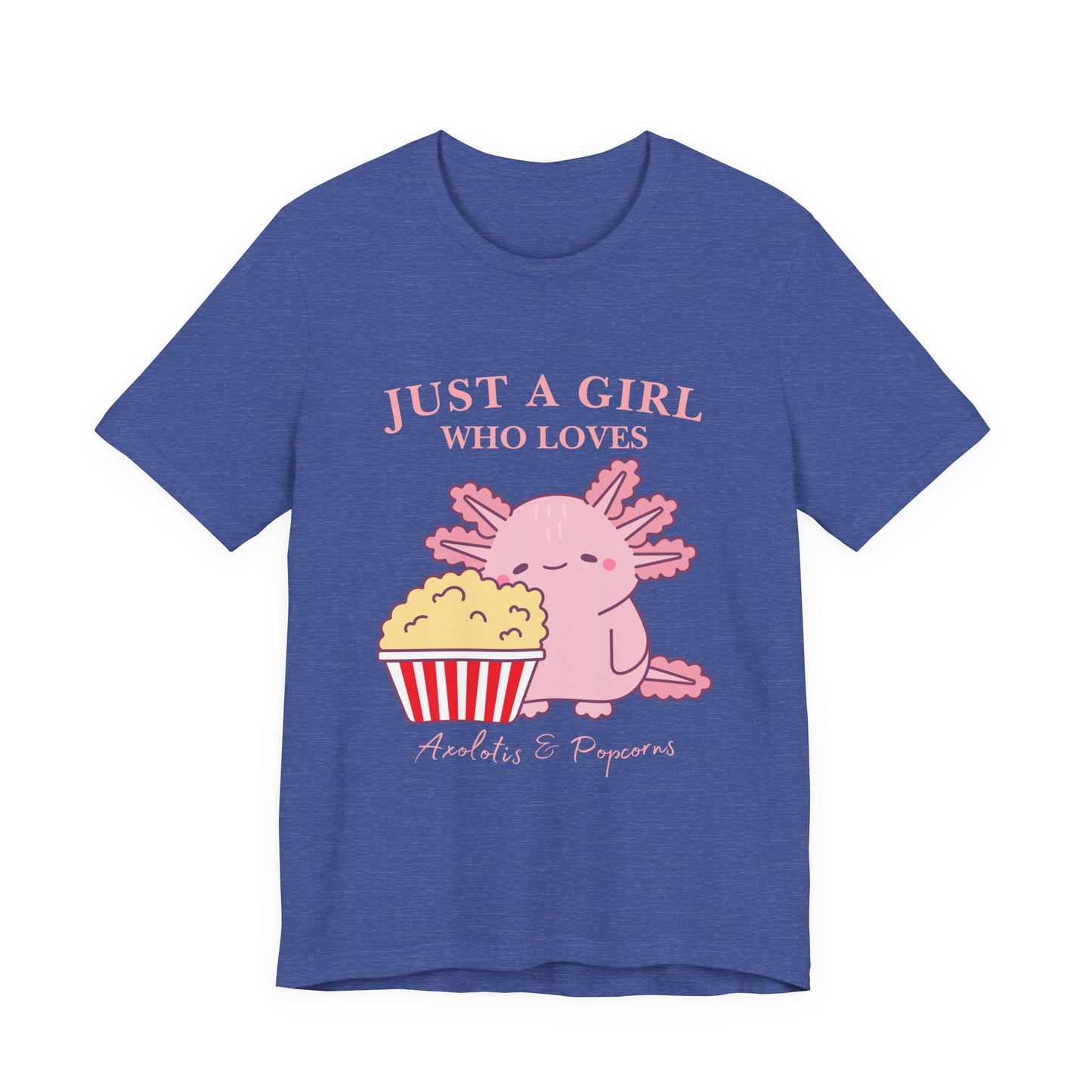 Cute Axolotl Love Popcorn Tee, Fun T-Shirt for Aquatic Lovers, Gift for Pet Lovers, Unique Animal Shirt, Casual Wear, Pop Culture Tee