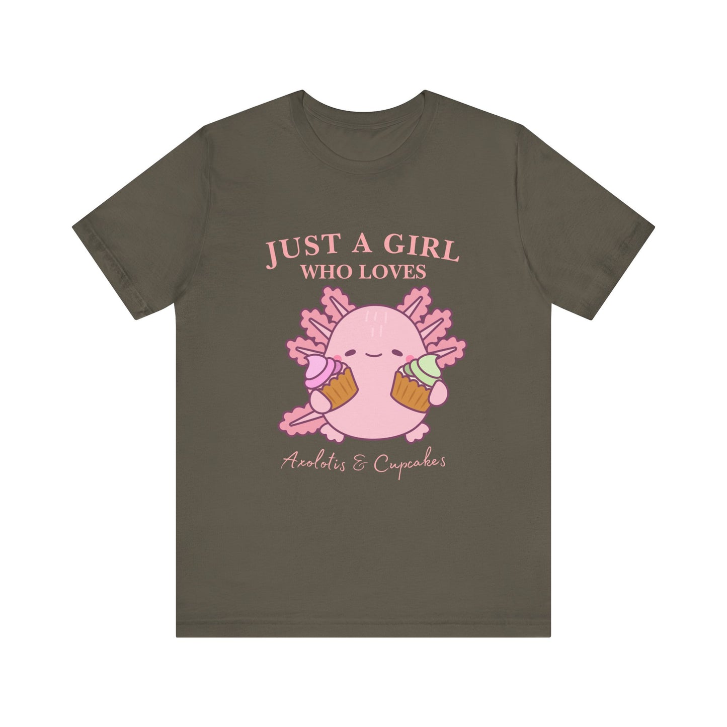 Cute Foodie Shirt for Girls - Just a Girl Who Loves Chocolates & Cupcakes, Fun Casual Tee, Gift for Food Lovers, Axolotis T-shirt