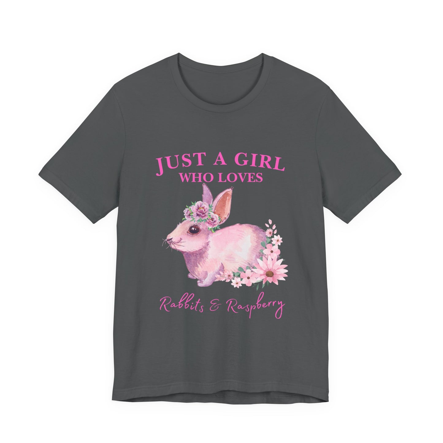 Rabbits & Raspberry Lover Tee, Cute Animal T-Shirt, Girl Who Loves Rabbit T-shirt, Gift for Bunny Lovers, Animal Lover Apparel, Floral Graphic Tee