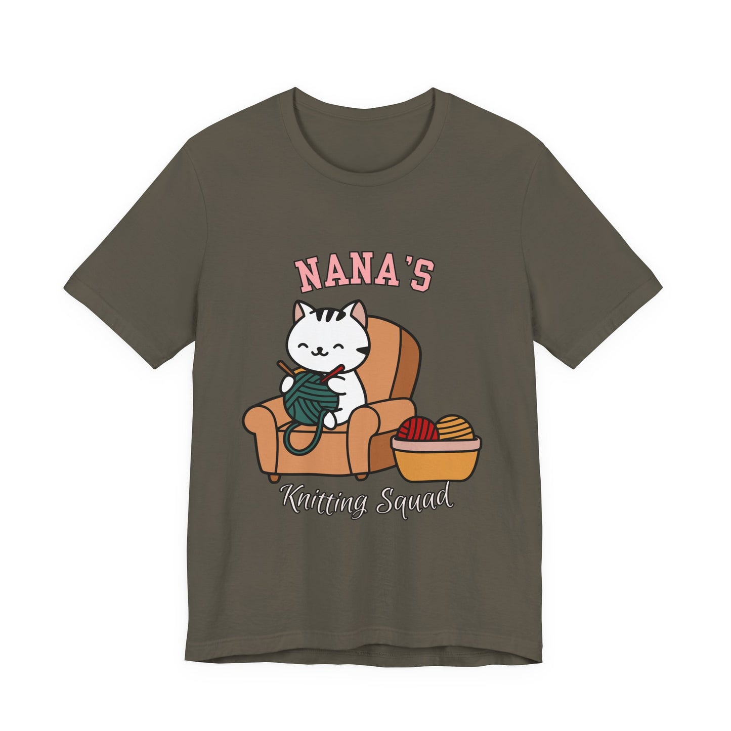 Nana's Knitting Squad Unisex Tee, Cozy Gift, Knitting Lover Shirt, Cat Lover Style, Cute Crafting Apparel, Fun Gift for Grandma