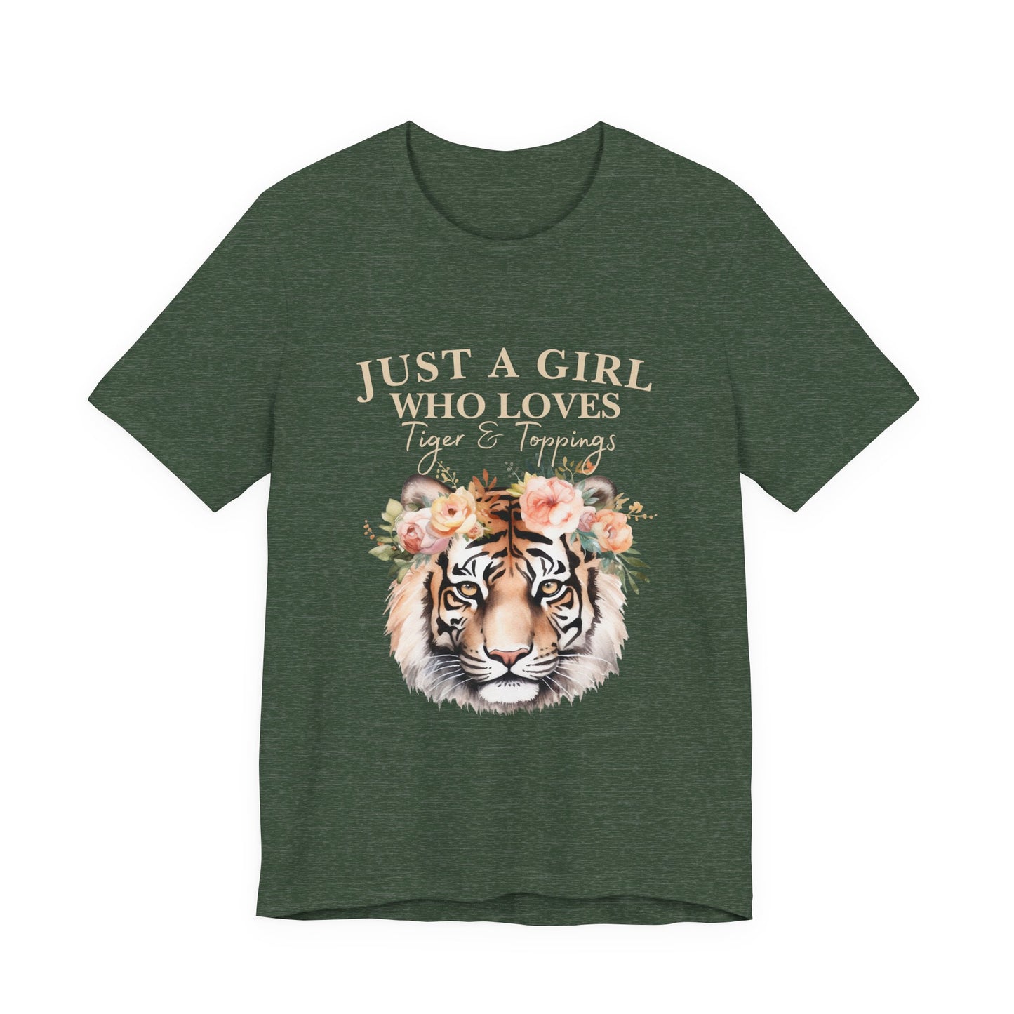 Just a Girl Who Loves Tiger Short Sleeve Tee, Animal Lover Shirt, Floral Graphic Tee, Casual Wear, Birthday Gift, Nature Enthusiast