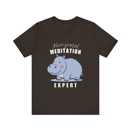 Hippo Horizontal Meditation Expert Tee - Fun Unisex Jersey Shirt for Relaxation, Gift for Yogis, Casual Wear, Mindfulness, Animal Lover
