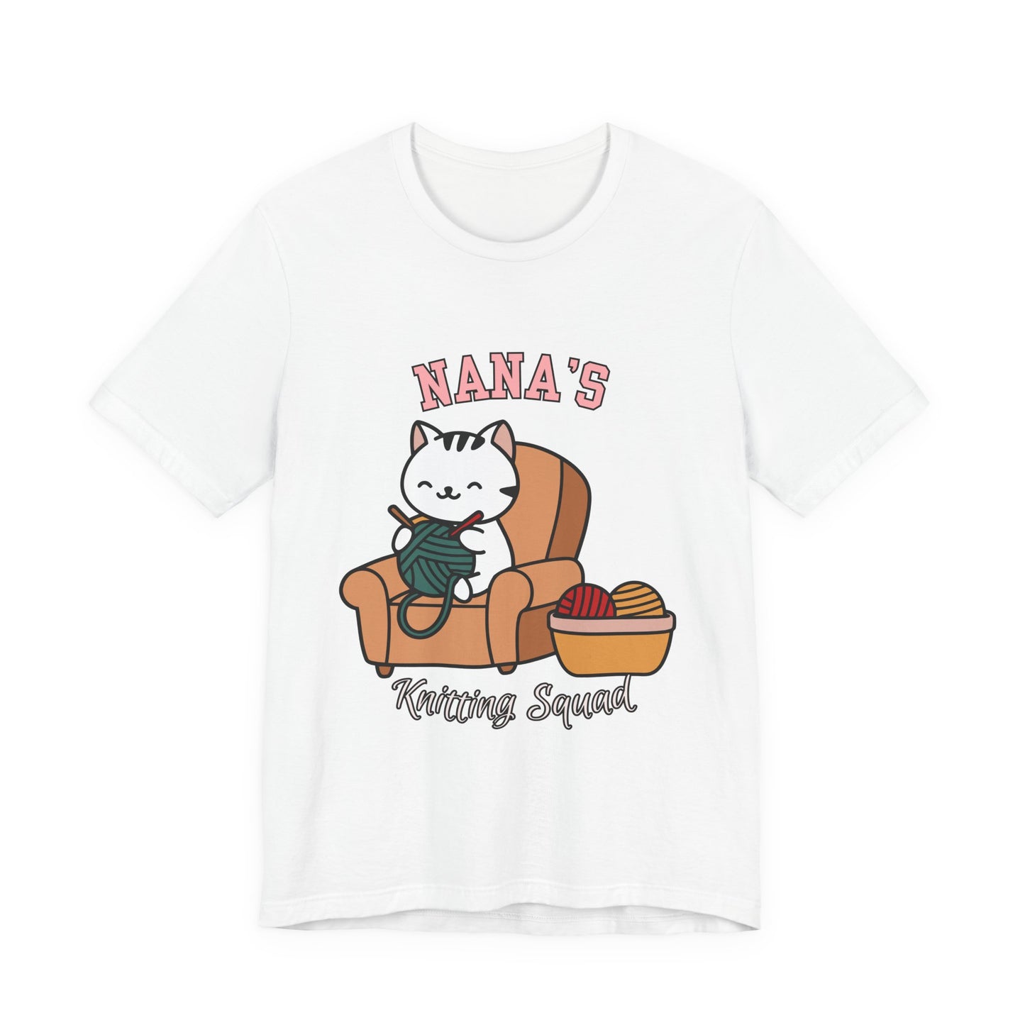 Nana's Knitting Squad Unisex Tee, Cozy Gift, Knitting Lover Shirt, Cat Lover Style, Cute Crafting Apparel, Fun Gift for Grandma