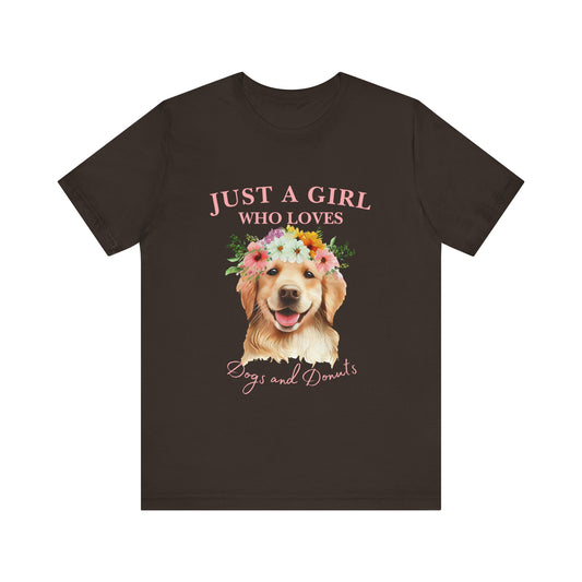 Just a Girl Who Loves Dogs and Donuts Tee - Cute Pet Lover Shirt, Gifts for Dog Moms, Birthday Gift, Casual Wear, Floral Design