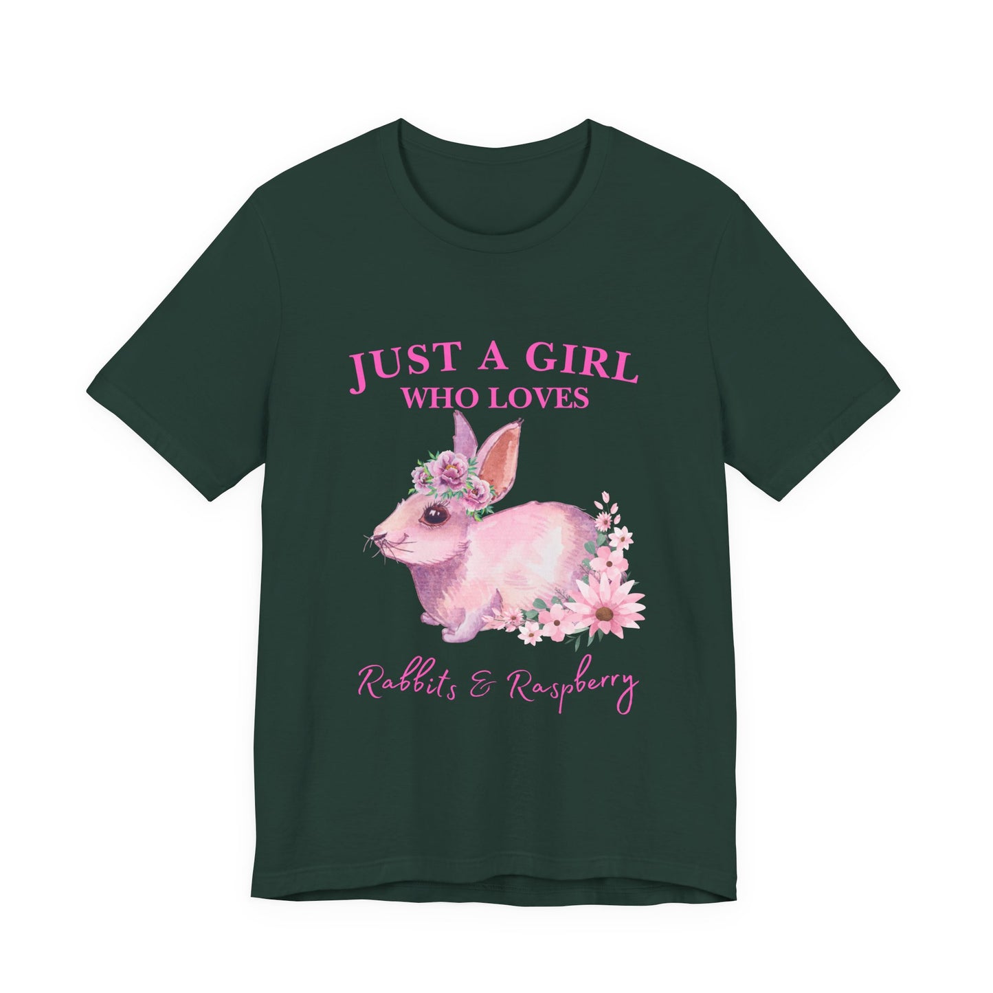 Rabbits & Raspberry Lover Tee, Cute Animal T-Shirt, Girl Who Loves Rabbit T-shirt, Gift for Bunny Lovers, Animal Lover Apparel, Floral Graphic Tee