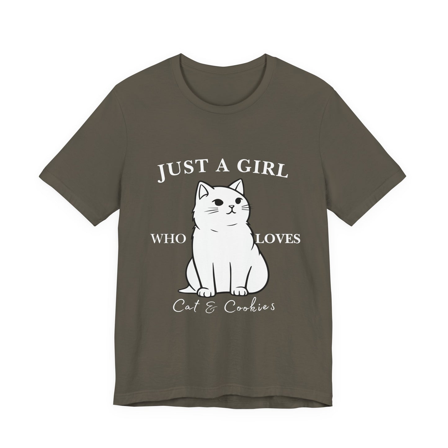 Cat Lover's Tee - 'Just a Girl Who Loves Cats & Cookies', Gift for Cat Mom, Cute Soft T-Shirt, Animal Lover Apparel, Birthday Gift