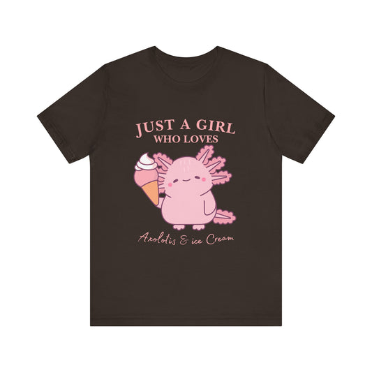 Cute Ice Cream Lover Tee, Fun T-Shirt for Girls, Gift for Ice Cream Fans, Summer Fun Shirt, Casual Everyday Wear, Axolotis T-shirt