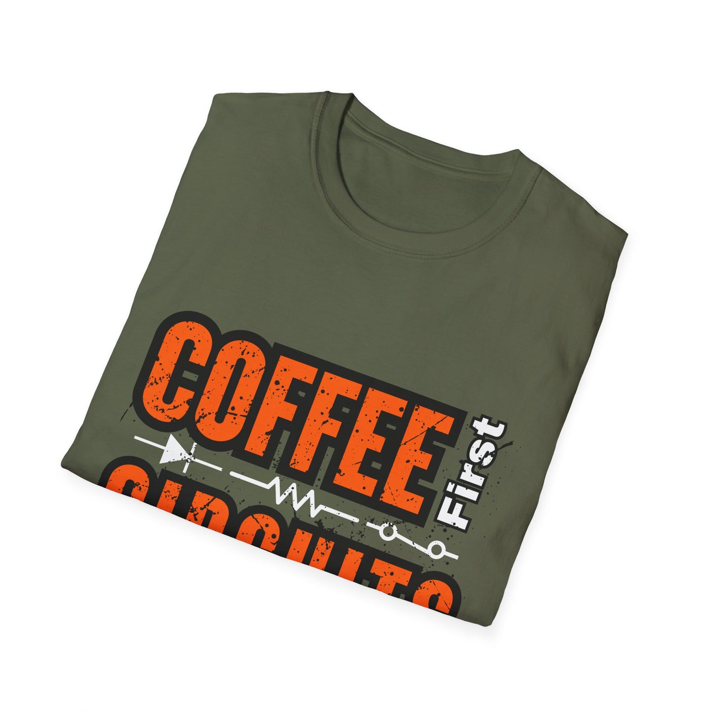 Coffee First Circuits Second Diode nisex Softstyle T-Shirt | Gift for Engineers, Electrician, Tech Lovers, DIY Design
