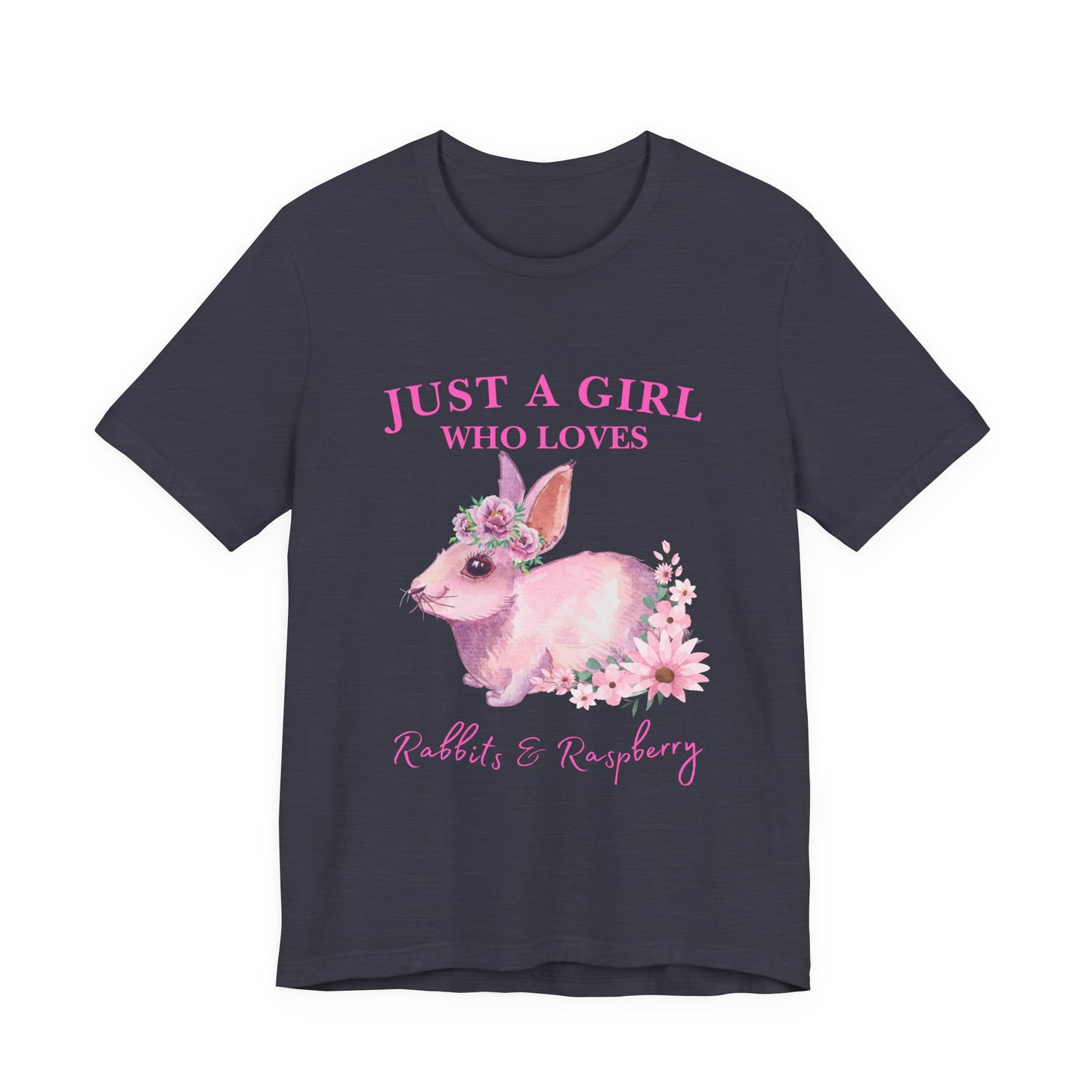 Rabbits & Raspberry Lover Tee, Cute Animal T-Shirt, Girl Who Loves Rabbit T-shirt, Gift for Bunny Lovers, Animal Lover Apparel, Floral Graphic Tee