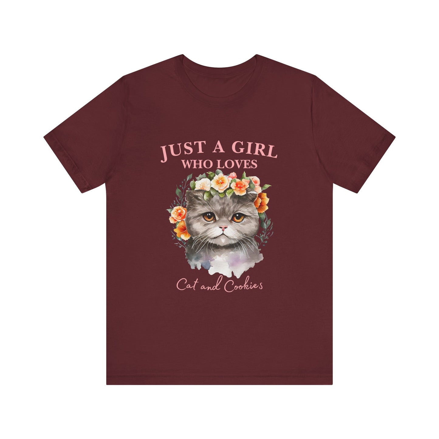 Just a Girl Who Loves Cats and Cookies Tee - Cute Cat Lover Shirt, Gift for Cat Moms, Funny Pet Apparel, Birthday Gift, Relaxed Fit T-Shirt