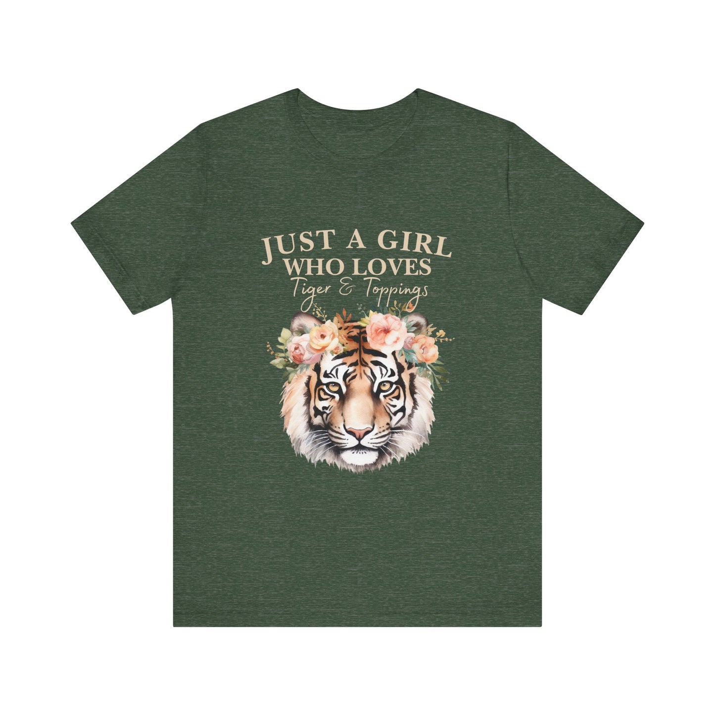 Just a Girl Who Loves Tiger Short Sleeve Tee, Animal Lover Shirt, Floral Graphic Tee, Casual Wear, Birthday Gift, Nature Enthusiast