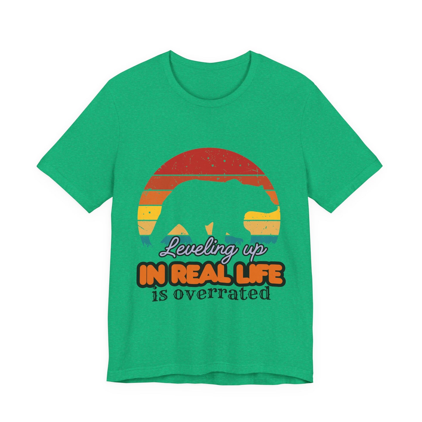 Retro Bear Graphic Tee - 'Leveling Up in Real Life is Overrated', Casual Wear, Gifts for Nature Lovers, Outdoor Adventures, Everyday Style, Gamer Tee